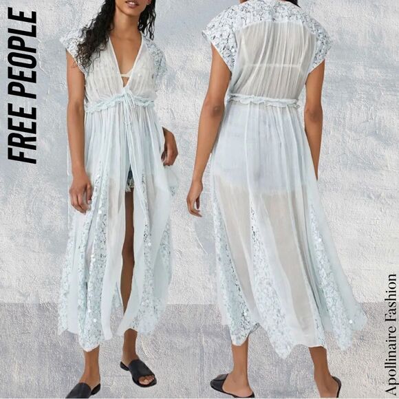 FREE PEOPLE MAKE A SPLASH SHEER SEQUINED COVERUP DRESS IN MERMAID COMBO NWT XS - Picture 1 of 10